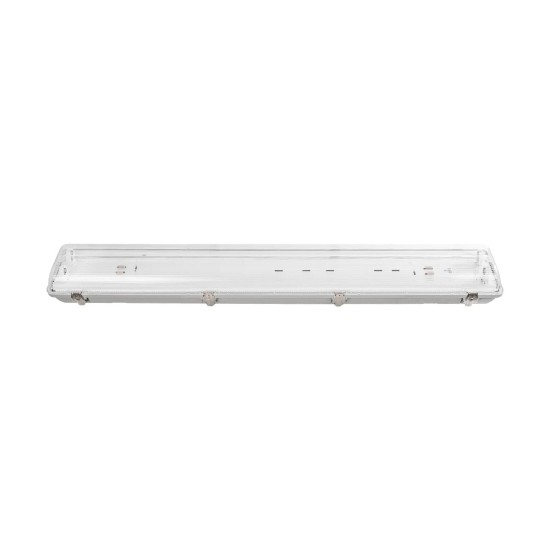 GLOBOSTAR® VIGAS 999-0250 Γραμμικό Βιομηχανικό Φωτιστικό Σκαφάκι Tri-Proof με Μεταλλικά Clips για 2 x Λάμπες T8 G13 90cm Τύπου Φθορίου LED Τροφοδοσίας Ενός Άκρου 120° AC 220-240V Αδιάβροχο IP65 - Γκρι με Διάφανο Κάλυμμα Πλαστικό PC - Μ100 x Π15 x Υ10cm