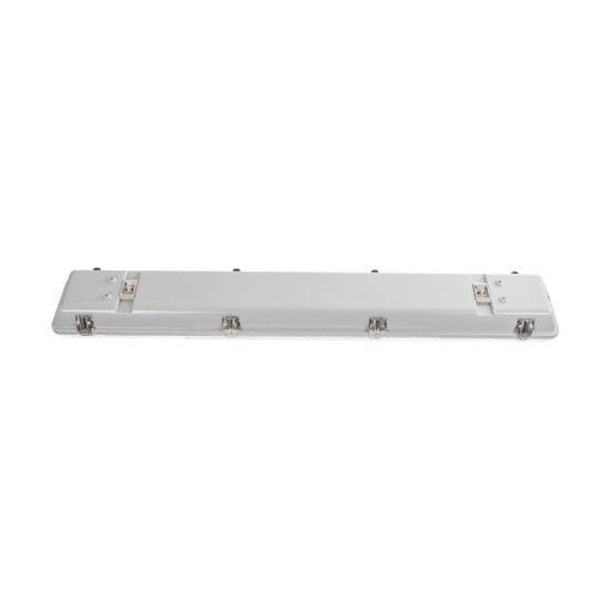 GLOBOSTAR® VIGAS 999-0250 Γραμμικό Βιομηχανικό Φωτιστικό Σκαφάκι Tri-Proof με Μεταλλικά Clips για 2 x Λάμπες T8 G13 90cm Τύπου Φθορίου LED Τροφοδοσίας Ενός Άκρου 120° AC 220-240V Αδιάβροχο IP65 - Γκρι με Διάφανο Κάλυμμα Πλαστικό PC - Μ100 x Π15 x Υ10cm