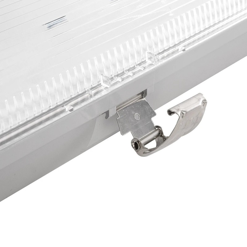 GLOBOSTAR® VIGAS 999-0250 Γραμμικό Βιομηχανικό Φωτιστικό Σκαφάκι Tri-Proof με Μεταλλικά Clips για 2 x Λάμπες T8 G13 90cm Τύπου Φθορίου LED Τροφοδοσίας Ενός Άκρου 120° AC 220-240V Αδιάβροχο IP65 - Γκρι με Διάφανο Κάλυμμα Πλαστικό PC - Μ100 x Π15 x Υ10cm