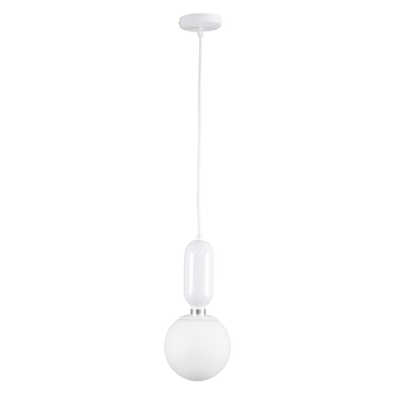 GloboStar® MAVERICK 00944 Μοντέρνο Κρεμαστό Φωτιστικό Μπάλα Μονόφωτο 1 x E27 IP20 Λευκό Μέταλλο με Λευκό Γυαλί - Μ15 x Π15 x Υ33cm