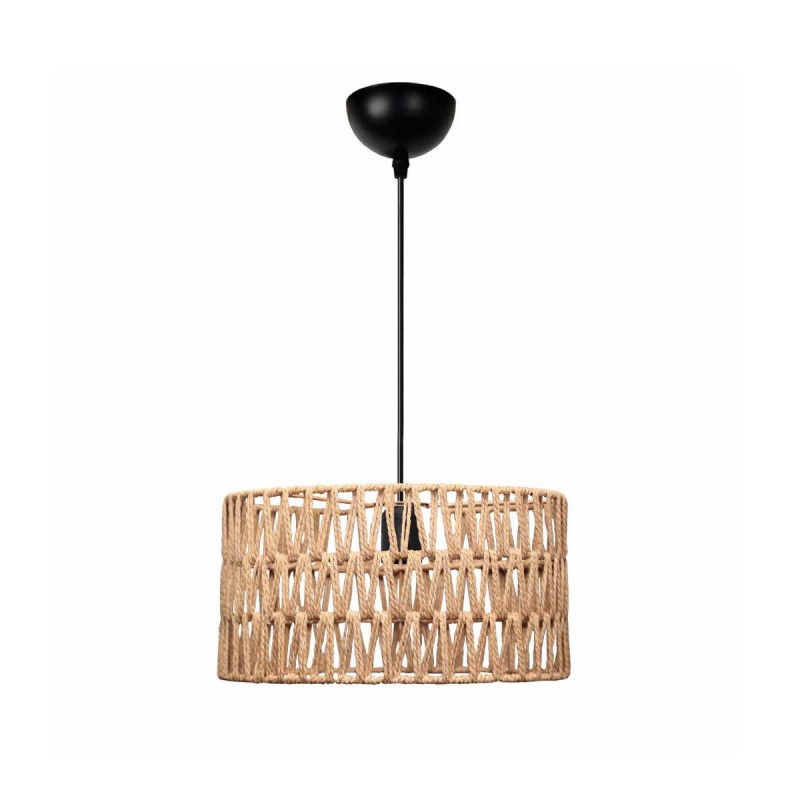 GloboStar® POMEGRANDE 204-0166 Boho Κρεμαστό Φωτιστικό Kαπέλο Μονόφωτο 1 x E27 IP20 Μπεζ Σχοινί - Μ30 x Π30 x Υ15cm