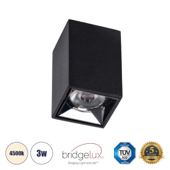 GLOBOSTAR® LUMINAR 60320 Downlight Σποτ LED 3W 420lm 36° AC 220-240V IP20 Φυσικό Λευκό 4500K - Osram SMD Chip & TÜV SÜD Driver - Μαύρο Ματ - Μ4.2 x Π4.2 x Υ6.6cm - 5 Χρόνια Εγγύηση