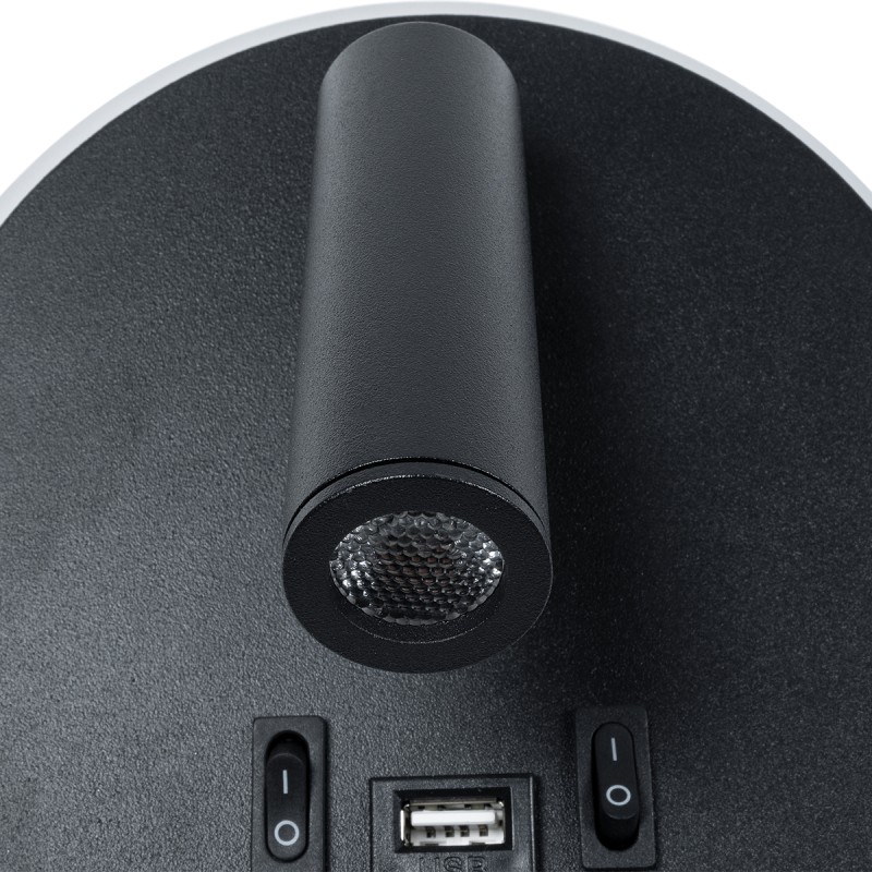 GLOBOSTAR® LADY-R 60938 Μοντέρνο Φωτιστικό Τοίχου - Απλίκα Ξενοδοχείου Reading Light με Φορτιστή USB 3A LED 6W 600lm 36° & 360° AC 220-240V IP20 Φυσικό Λευκό 4500K - Bridgelux COB Chip & TÜV SÜD Driver - Μαύρο Ματ - Μ15 x Π15 x Υ7cm - 3 Χρόνια Εγγ