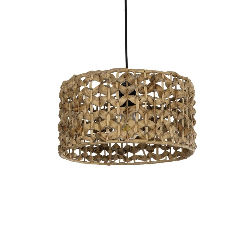 GloboStar® POMEGRANDE 204-0160 Boho Κρεμαστό Φωτιστικό Kαπέλο Μονόφωτο 1 x E27 IP20 Καφέ Rattan - Μ29 x Π29 x Υ16cm