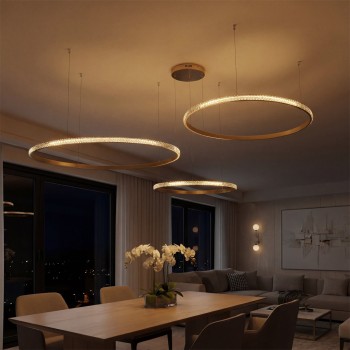 kelvo® DIAMOND KLV-101-0246 Κρεμαστό Φωτιστικό Οροφής LED 150W 15000lm 180° AC 220-240V IP20 Ρυθμιζόμενο Λευκό CCT με Χειριστήριο από 2700K έως 6000K Dimmable - Lumileds SMD Chip - Χρυσό Πλατίνα - Μ170 x Π170 x Υ60cm - 3 Χρόνια Εγγύηση