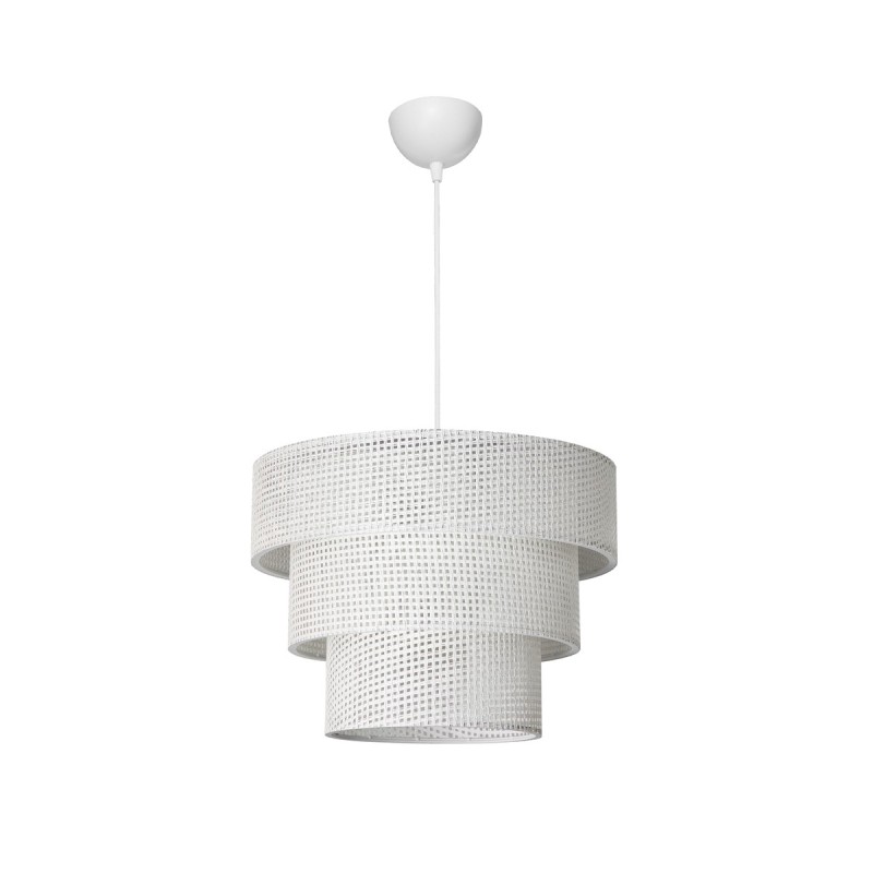 GloboStar® LEVEL 203-0275 Μοντέρνο Κρεμαστό Φωτιστικό Καπέλο Μονόφωτο 1 x E27 IP20 Λευκό Διάτρητο Ύφασμα - Μ38 x Π38 x Υ30cm