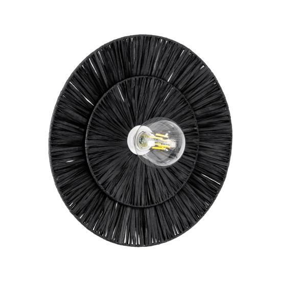 GloboStar® COLOMBO 02280 Boho Επιτοίχιο Φωτιστικό Απλίκα Μονόφωτο 1 x E27 IP20 Μαύρη Ράφια - Μ40 x Π40 x Υ9cm GloboStar® COLOMBO 02280 Boho Επιτοίχιο Φωτιστικό Απλίκα Μονόφωτο 1 x E27 IP20 Μαύρη Ράφια - Μ40 x Π40 x Υ9cm
