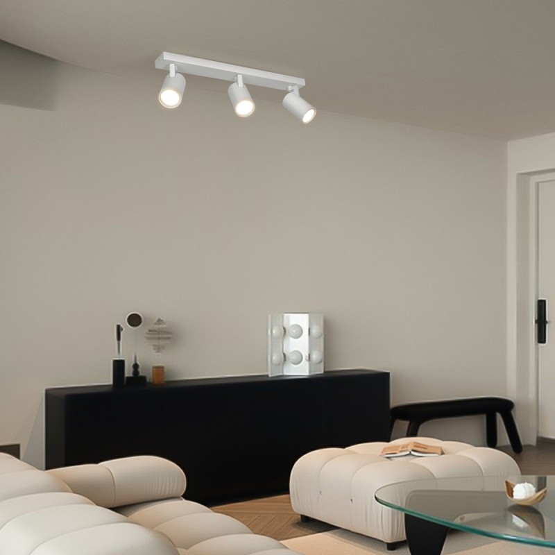 kelvo® SPOTA KLV-101-0139 Μοντέρνο Κινούμενο Φωτιστικό Σποτ Οροφής με Ντουί 3 x GU10 90° AC 220-240V IP20 - Λευκό Ματ - Μ48 x Π6.2 x Υ14cm