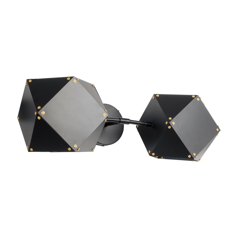 GloboStar® WELLES 00795 Μοντέρνο Επιτοίχιο Φωτιστικό Απλίκα Δίφωτο 2 x E27 IP20 Μαύρο & Χρυσό Μέταλλο - Μ52 x Π21 x Υ17cm