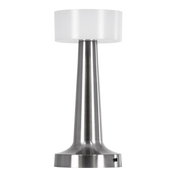 GloboStar® NANNA 76473 Επαναφορτιζόμενο Επιτραπέζιο Φωτιστικό Πορτατίφ LED 1.5W 105lm 120° DC 5V IP44 CCT Ultra Θερμό 1500K - Φυσικό Λευκό 4500K - Ψυχρό Λευκό 6000K Dimmable Ασημί & Λευκό Πλαστικό - Μ9 x Π9 x Υ21cm - 2 Χρόνια Εγγύηση