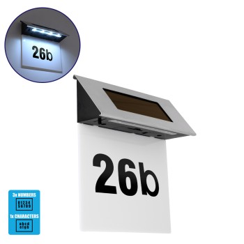 GloboStar® 71485 Αυτόνομο Ηλιακό Φωτιστικό LED SMD 1W 40lm με Ενσωματωμένη Μπαταρία 600mAh - Φωτοβολταϊκό Πάνελ με Αισθητήρα Ημέρας-Νύχτας για Αρίθμηση Διεύθυνσης Δρόμου Αδιάβροχο IP65 Ψυχρό Λευκό 6000K