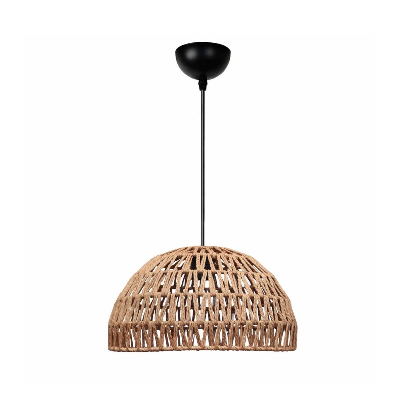 GloboStar® SAND 204-0167 Boho Κρεμαστό Φωτιστικό Καμπάνα Μονόφωτο 1 x E27 IP20 Μπεζ Σχοινί - Μ29 x Π29 x Υ16cm