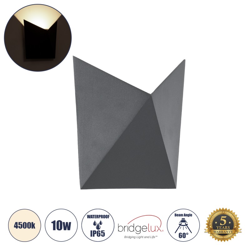 GloboStar® STEALTH 60522 Φωτιστικό Τοίχου - Απλίκα Αρχιτεκτονικού Φωτισμού Εσωτερικού/Εξωτερικού Χώρου Up or Down LED 10W 1100lm 60° AC220-240V Αδιάβροχο IP65 - Σώμα Αλουμινίου & Tempered Glass - Μ17 x Π17 x Υ7.5cm - Φυσικό Λευκό 4500K - Γκρι Ανθρακί