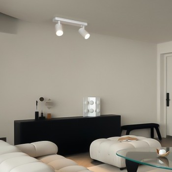 kelvo® SPOTA KLV-101-0137 Κινούμενο Φωτιστικό Σποτ Οροφής για 2 Λάμπες MR16 με Ντουί GU10 AC 220-240V IP20 - Λευκό Ματ - Μ30 x Π6 x Υ14.5cm