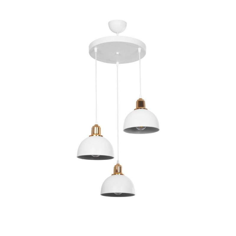 GloboStar® ΗUT 203-0148 Vintage Κρεμαστό Φωτιστικό Καμπάνα Τρίφωτο 3 x E27 IP20 Λευκό με Χρυσό Πλαστικό - Μ40 x Π40 x Υ76cm