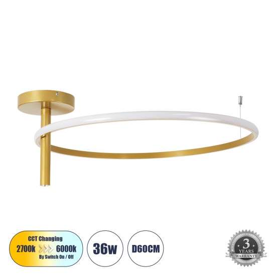 GloboStar® VERONA 61225 Φωτιστικό Οροφής Δαχτυλίδι-Κύκλος LED CCT 36W 4032lm 360° AC 220-240V - Εναλλαγή Φωτισμού μέσω Διακόπτη On/Off All In One Ψυχρό 6000k+Φυσικό 4500k+Θερμό 2700K Φ60 x Υ23cm - Χρυσό Βούρτσας - 3 Χρόνια Εγγύηση GloboStar® VERONA 61225 Φωτιστικό Οροφής Δαχτυλίδι-Κύκλος LED CCT 36W 4032lm 360° AC 220-240V - Εναλλαγή Φωτισμού μέσω Διακόπτη On/Off All In One Ψυχρό 6000k+Φυσικό 4500k+Θερμό 2700K Φ60 x Υ23cm - Χρυσό Βούρτσας - 3 Χρόνια Εγγύηση