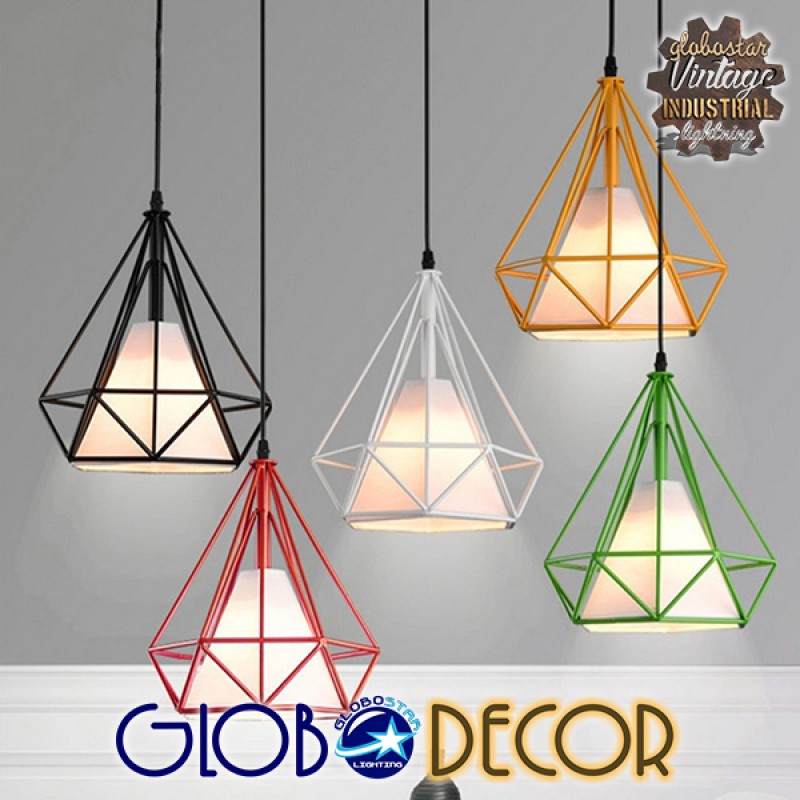 GLOBOSTAR® KAIRI 01618 Μοντέρνο Κρεμαστό Φωτιστικό Οροφής με Ντουί 1 x E27 AC 220-240V IP20 - Μαύρο & Λευκό - Μ38 x Π38 x Υ39cm