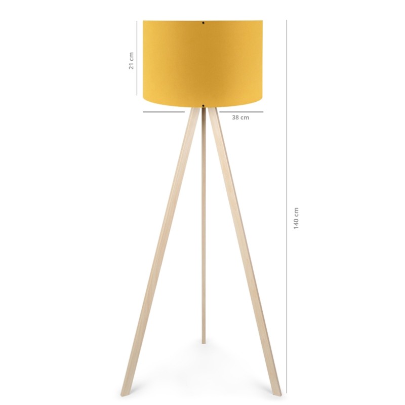 GloboStar® SAGA 204-0045 Μοντέρνο Eπιδαπέδιο Φωτιστικό Μονόφωτο 1 x E27 IP20 Μπεζ Ξύλο με Κίτρινο Ύφασμα - Μ38 x Π38 x Υ140cm