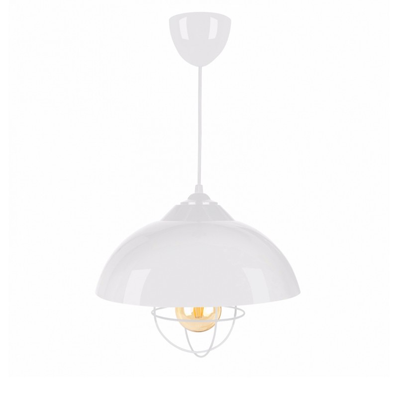 GloboStar® INDUSTRY 204-0111 Μοντέρνο Κρεμαστό Φωτιστικό Καμπάνα Μονόφωτο 1 x E27 IP20 Λευκό Μέταλλο - Μ30 x Π30 x Υ70cm