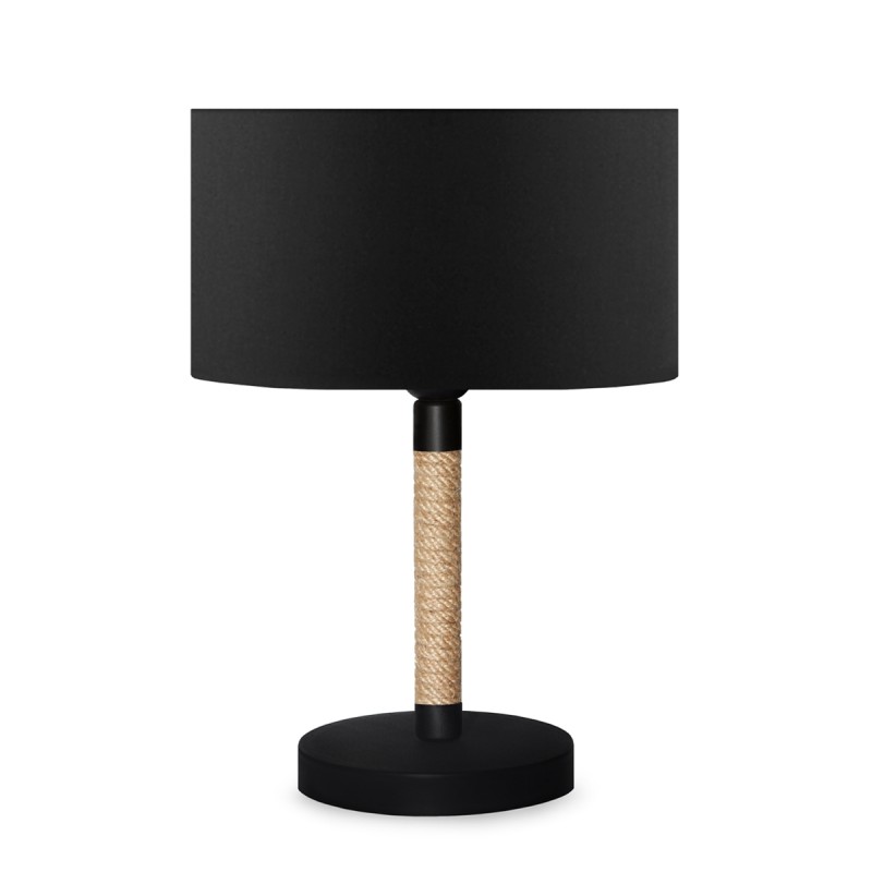 GloboStar® STRING 204-0072 Μοντέρνο Eπιτραπέζιο Φωτιστικό Μονόφωτο 1 x E27 IP20 Μαύρο Mέταλλο & Μπεζ Σχοινί με Μαύρο Ύφασμα - Μ24 x Π24 x Υ37cm