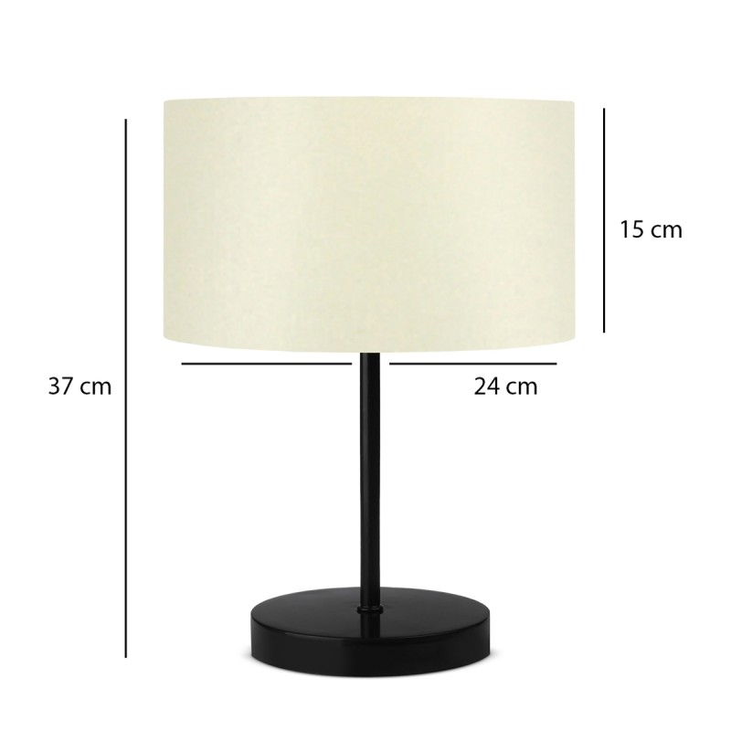 GloboStar® LARA 204-0075 Μοντέρνο Eπιτραπέζιο Φωτιστικό Μονόφωτο 1 x E27 IP20 Μαύρο Μέταλλο με Μπεζ Ύφασμα - Μ24 x Π24 x Υ35cm