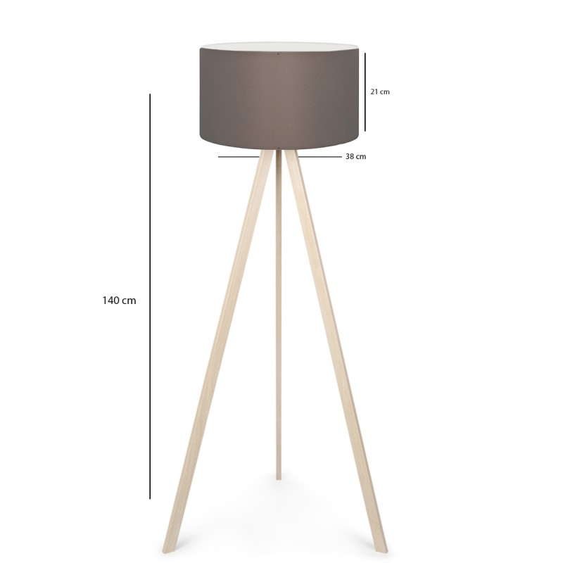 GloboStar® SAGA 204-0044 Μοντέρνο Eπιδαπέδιο Φωτιστικό Μονόφωτο 1 x E27 IP20 Μπεζ Ξύλο με Γκρι Ύφασμα - Μ38 x Π38 x Υ140cm