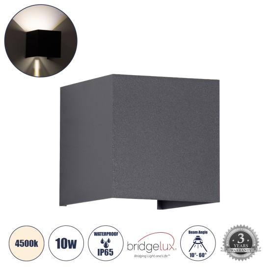 GloboStar® AXIS-S 60564 Φωτιστικό Τοίχου - Απλίκα Αρχιτεκτονικού Φωτισμού Εσωτερικού/Εξωτερικού Χώρου Up & Down LED 10W 1200lm 10 έως 60° AC 220-240V Αδιάβροχο IP65 Μ10 x Π10 x Υ10cm - Φυσικό Λευκό 4500K - Γκρι Ανθρακί- Bridgelux Chip - 3 Years Warran GloboStar® AXIS-S 60564 Φωτιστικό Τοίχου - Απλίκα Αρχιτεκτονικού Φωτισμού Εσωτερικού/Εξωτερικού Χώρου Up & Down LED 10W 1200lm 10 έως 60° AC 220-240V Αδιάβροχο IP65 Μ10 x Π10 x Υ10cm - Φυσικό Λευκό 4500K - Γκρι Ανθρακί- Bridgelux Chip - 3 Years Warran