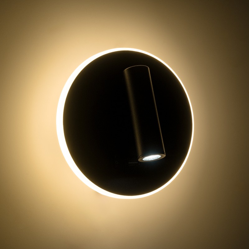 GLOBOSTAR® LADY-R 60938 Μοντέρνο Φωτιστικό Τοίχου - Απλίκα Ξενοδοχείου Reading Light με Φορτιστή USB 3A LED 6W 600lm 36° & 360° AC 220-240V IP20 Φυσικό Λευκό 4500K - Bridgelux COB Chip & TÜV SÜD Driver - Μαύρο Ματ - Μ15 x Π15 x Υ7cm - 3 Χρόνια Εγγ