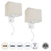 GloboStar® ROULETTE-S 61383 Μοντέρνο Φωτιστικό Τοίχου - Απλίκα Ξενοδοχείου Bed Side LED 3W 360lm & 1 x E27 36° & 360° AC 220-240V - Reading Up/Down Light - Φορτιστής USB 3A - Μ17 x Π20 x Υ37cm - Φυσικό Λευκό 4500K - Λευκό με Μπεζ Καπέλο - Σετ 2 Τε
