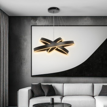 kelvo® VENOM 61188-DECO Μοντέρνο Κρεμαστό Φωτιστικό Οροφής LED 120W 14158lm 120° AC 220-240V IP20 Ρυθμιζόμενο Λευκό CCT με Χειριστήριο από 2700K έως 6000K Dimmable - Lumileds SMD Chip - Μαύρο Ματ - Μ80 x Π80 x Υ60cm - 3 Χρόνια Εγγύηση