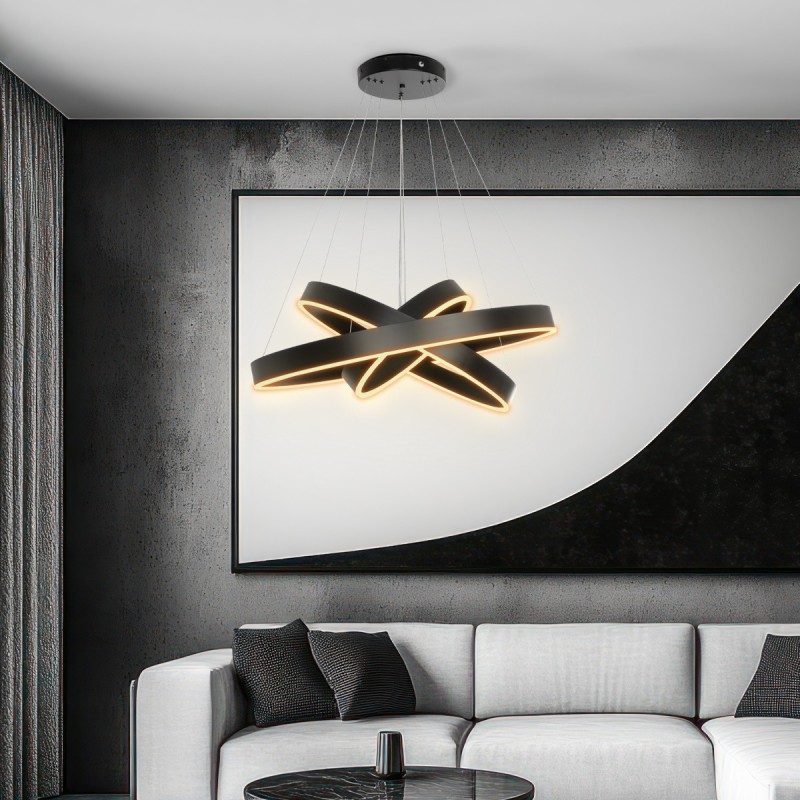 kelvo® VENOM 61188-DECO Μοντέρνο Κρεμαστό Φωτιστικό Οροφής LED 120W 14158lm 120° AC 220-240V IP20 Ρυθμιζόμενο Λευκό CCT με Χειριστήριο από 2700K έως 6000K Dimmable - Lumileds SMD Chip - Μαύρο Ματ - Μ80 x Π80 x Υ60cm - 3 Χρόνια Εγγύηση