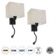 GloboStar® ROULETTE-S 61382 Μοντέρνο Φωτιστικό Τοίχου - Απλίκα Ξενοδοχείου Bed Side LED 3W 360lm & 1 x E27 36° & 360° AC 220-240V - Reading Up/Down Light - Φορτιστής USB 3A - Μ17 x Π20 x Υ37cm - Φυσικό Λευκό 4500K - Μαύρο με Μπεζ Καπέλο - Σετ 2 Τε