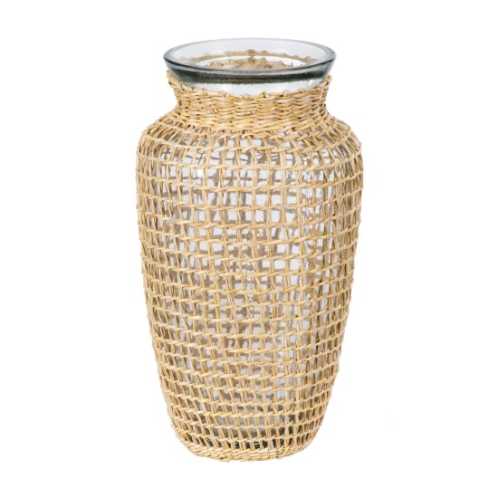 GloboStar® MANDY 35621 Διακοσμητικό Βάζο Γυάλινο Διάφανο με Μπαμπού Φ11.5 x Υ21cm GloboStar® MANDY 35621 Διακοσμητικό Βάζο Γυάλινο Διάφανο με Μπαμπού Φ11.5 x Υ21cm