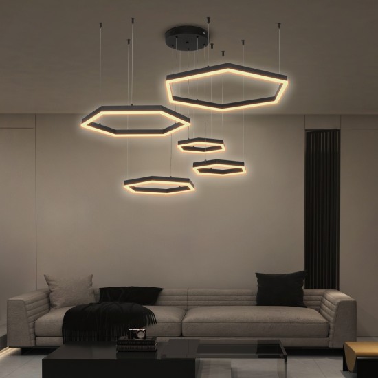 kelvo® LEXAGON 61397 Μοντέρνο Κρεμαστό Φωτιστικό Οροφής LED 120W 12000lm 200° AC 220-240V IP20 Ρυθμιζόμενο Λευκό CCT με Χειριστήριο από 2700K έως 6000K Dimmable - Lumileds SMD Chip - Μαύρο - Μ110 x Π90 x Υ110cm - 3 Χρόνια Εγγύηση kelvo® LEXAGON 61397 Μοντέρνο Κρεμαστό Φωτιστικό Οροφής LED 120W 12000lm 200° AC 220-240V IP20 Ρυθμιζόμενο Λευκό CCT με Χειριστήριο από 2700K έως 6000K Dimmable - Lumileds SMD Chip - Μαύρο - Μ110 x Π90 x Υ110cm - 3 Χρόνια Εγγύηση