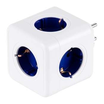 GLOBOSTAR® POWERCUBE 79629 Πολύπριζο 5 Θέσεων με 5 x EU Schuko Πρίζες Ασφαλείας Childproof AC 220-240V 3680W/16A Max Load IP20 - Λευκό & Μπλε - Μ7.5 x Π11.5 x Υ7.5cm