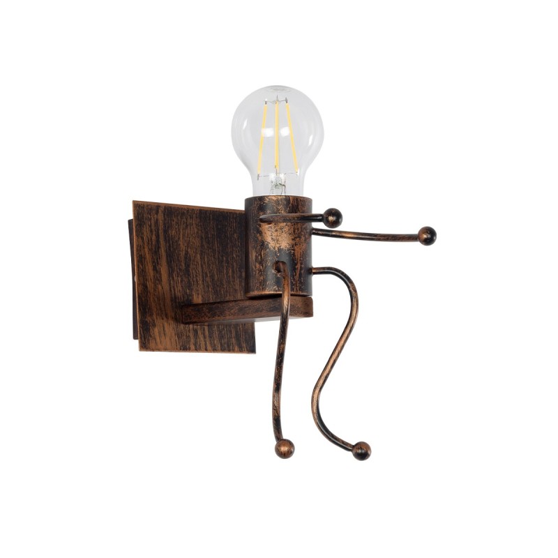 GloboStar® LITTLE MAN 01592 Μοντέρνο Επιτοίχιο Φωτιστικό Απλίκα Μονόφωτο 1 x E27 IP20 Χάλκινο Μέταλλο - Μ12 x Π19 x Υ17cm