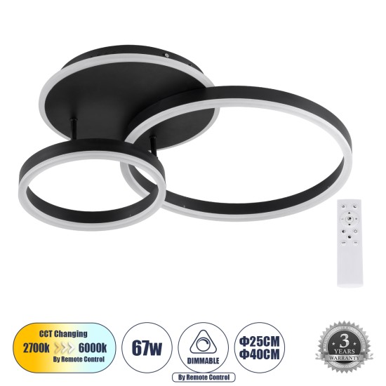 GloboStar® VENOM 61120 Φωτιστικό Οροφής Δαχτυλίδι-Κύκλος LED CCT 67W 8107lm 360° AC 220-240V - Εναλλαγή Φωτισμού μέσω Τηλεχειριστηρίου All In One Ψυχρό 6000k+Φυσικό 4500k+Θερμό 2700k Dimmable Φ25+40cm+BackLight - Μαύρο - 3 Years Warranty GloboStar® VENOM 61120 Φωτιστικό Οροφής Δαχτυλίδι-Κύκλος LED CCT 67W 8107lm 360° AC 220-240V - Εναλλαγή Φωτισμού μέσω Τηλεχειριστηρίου All In One Ψυχρό 6000k+Φυσικό 4500k+Θερμό 2700k Dimmable Φ25+40cm+BackLight - Μαύρο - 3 Years Warranty