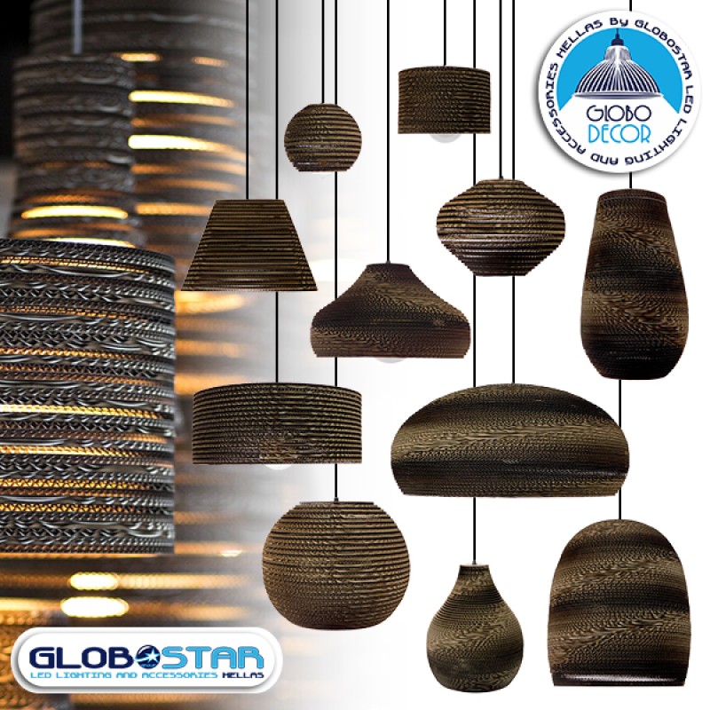 GloboStar® SANTORINI 01296 Boho Κρεμαστό Φωτιστικό Καμπάνα Μονόφωτο 1 x E27 IP20 3D Καφέ Χαρτί - Μ35 x Π35 x Υ40cm