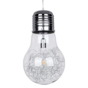 GLOBOSTAR® LAMP 01677 Μοντέρνο Κρεμαστό Φωτιστικό Οροφής με Ντουί 1 x E27 AC 220-240V IP20 - Ασημί & Διάφανο - Μ30 x Π30 x Υ52cm