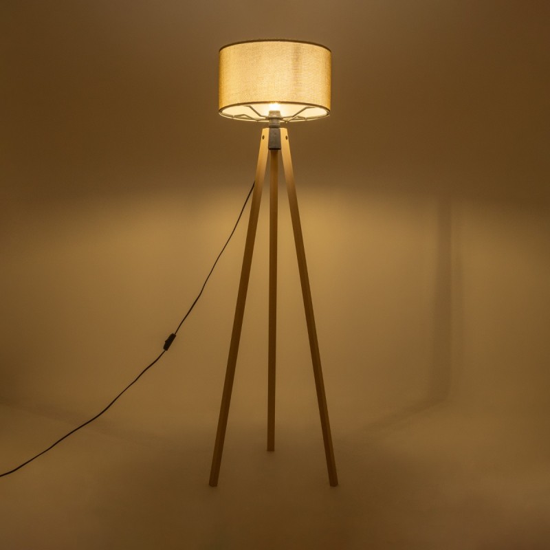 GloboStar® SAGA 204-0047 Μοντέρνο Eπιδαπέδιο Φωτιστικό Μονόφωτο 1 x E27 IP20 Μπεζ Ξύλο με Πράσινο Ύφασμα - Μ38 x Π38 x Υ140cm