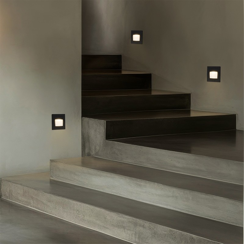 kelvo® STEPART KLV-101-0077 Χωνευτό Φωτιστικό Σκαλοπατιού / Διαδρόμου LED 3W 375lm 45° AC 220-240V Αδιάβροχο IP65 Θερμό Λευκό 2700K - Lumileds SMD Chip & TÜV SÜD Driver - Μαύρο Ματ - Μ8.5 x Π5 x Υ8.5cm / Q6.7 x 6.7cm - 5 Χρόνια Εγγύηση