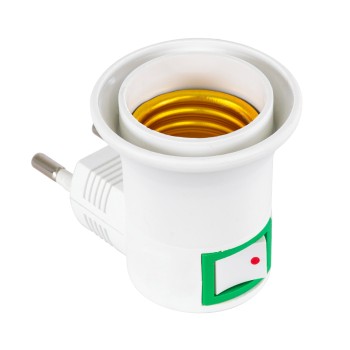 GLOBOSTAR® NIGHTLIGHT 78956 Φωτιστικό Νυκτός με Ντουί 1 x E27, Διακόπτη On/Off & Πρίζα Schuko AC 220-240V IP20 - Λευκό - Μ3.3 x Π6 x Υ5cm