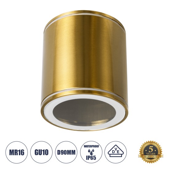 GloboStar® MARETTI 61447 Επιφανειακό Στρόγγυλο Φωτιστικό Σποτ με Ντουί 1 x GU10 VDE Certified AC 220-240V Αδιάβροχο IP65 - Σώμα Αλουμινίου & Υψηλής Αντοχής Tempered Glass - Φ9 x Υ9cm - Χρυσό Πλατίνα - 5 Χρόνια Εγγύηση GloboStar® MARETTI 61447 Επιφανειακό Στρόγγυλο Φωτιστικό Σποτ με Ντουί 1 x GU10 VDE Certified AC 220-240V Αδιάβροχο IP65 - Σώμα Αλουμινίου & Υψηλής Αντοχής Tempered Glass - Φ9 x Υ9cm - Χρυσό Πλατίνα - 5 Χρόνια Εγγύηση