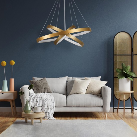 GLOBOSTAR® NEMESIS TRIO 61172-DECO Μοντέρνο Κρεμαστό Φωτιστικό Οροφής LED 120W 14723lm 360° AC 220-240V IP20 Ρυθμιζόμενο Λευκό CCT με Χειριστήριο από 2700K έως 6000K Dimmable - Lumileds SMD Chip - Χρυσό Βούρτσας - Μ40 x Π60 x Υ80cm - 3 Χρόνια Εγγύηση GloboStar® NEMESIS TRIO 61172-DECO Κρεμαστό Φωτιστικό Δαχτυλίδι-Κύκλος LED CCT 120W 14723lm 360° AC 220-240V - Εναλλαγή Φωτισμού μέσω Τηλεχειριστηρίου All In One Ψυχρό 6000k+Φυσικό 4500k+Θερμό 2700k Dimmable Φ40+60+80cm - Χρυσό Βούρτσας - 3 Years Warranty