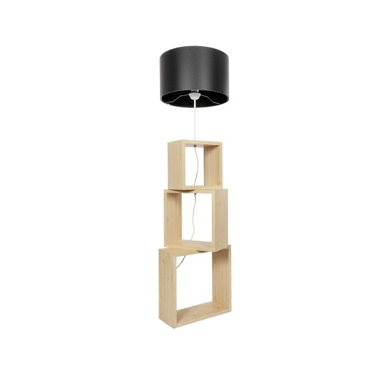 GloboStar® LUMO 201-0070 Μοντέρνο Επιδαπέδιο Φωτιστικό Μονόφωτο 1 x E27 IP20 Μπεζ Ξύλο με Μαύρο Ύφασμα - Μ37 x Π37 x Υ155cm
