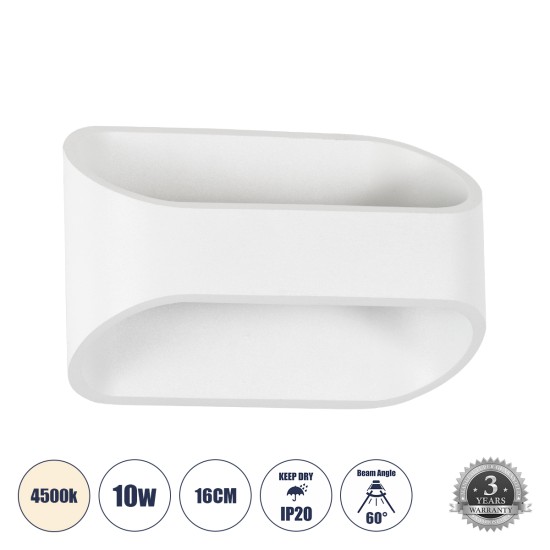 GloboStar® EDEN 60665 Φωτιστικό Τοίχου - Απλίκα Αρχιτεκτονικού Φωτισμού Εσωτερικού Χώρου Up & Down LED 10W 1000lm 60° AC 220-240V IP20 Μ16 x Π10.5 x Υ9cm - Φυσικό Λευκό 4500K - Λευκό - Bridgelux Chip - 3 Years Warranty GloboStar® EDEN 60665 Φωτιστικό Τοίχου - Απλίκα Αρχιτεκτονικού Φωτισμού Εσωτερικού Χώρου Up & Down LED 10W 1000lm 60° AC 220-240V IP20 Μ16 x Π10.5 x Υ9cm - Φυσικό Λευκό 4500K - Λευκό - Bridgelux Chip - 3 Years Warranty