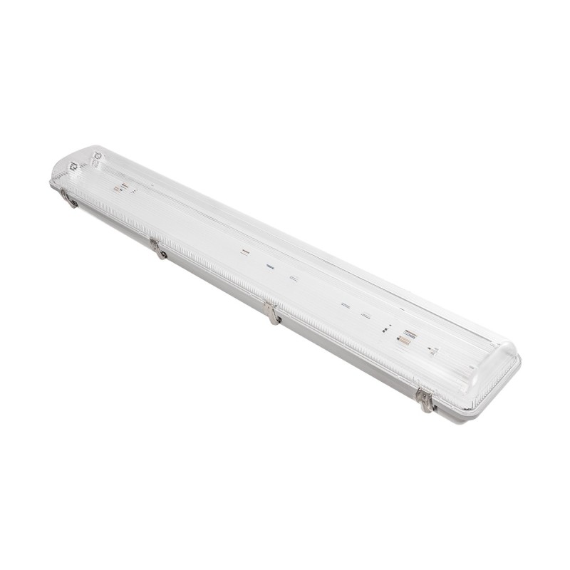 GLOBOSTAR® VIGAS 999-0250 Γραμμικό Βιομηχανικό Φωτιστικό Σκαφάκι Tri-Proof με Μεταλλικά Clips για 2 x Λάμπες T8 G13 90cm Τύπου Φθορίου LED Τροφοδοσίας Ενός Άκρου 120° AC 220-240V Αδιάβροχο IP65 - Γκρι με Διάφανο Κάλυμμα Πλαστικό PC - Μ100 x Π15 x Υ10cm