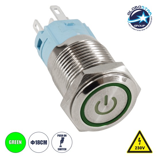 GloboStar® 70777 LED Φωτιζόμενος Διακόπτης Χωνευτός - Μπουτόν PUSH On Ανοξείδωτος AC 220-240V Αδιάβροχο IP67 Φ18mm με Angel Eye Πράσινο GloboStar® 70777 LED Φωτιζόμενος Διακόπτης Χωνευτός - Μπουτόν PUSH On Ανοξείδωτος AC 220-240V Αδιάβροχο IP67 Φ18mm με Angel Eye Πράσινο