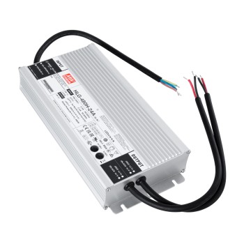 GLOBOSTAR® MEANWELL-HLG480H-24A 90795 Τροφοδοτικό/Μετασχηματιστής Class I SELV 480W 20A AC 220-240V σε DC 24V Αδιάβροχο IP65 - Ρυθμιζόμενo από DC 20.4V έως DC 25.2V - Ασημί - Μ26.2 x Π12.5 x Υ4.4cm - 3 Χρόνια Εγγύηση
