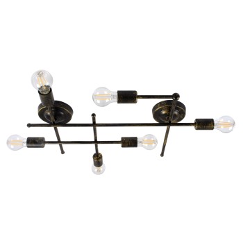 GLOBOSTAR® PIPING 00666-1 Vintage Φωτιστικό Οροφής με Ντουί 6 x E27 AC 220-240V IP20 - Μπρούτζινο - Μ66 x Π9.5 x Υ49cm